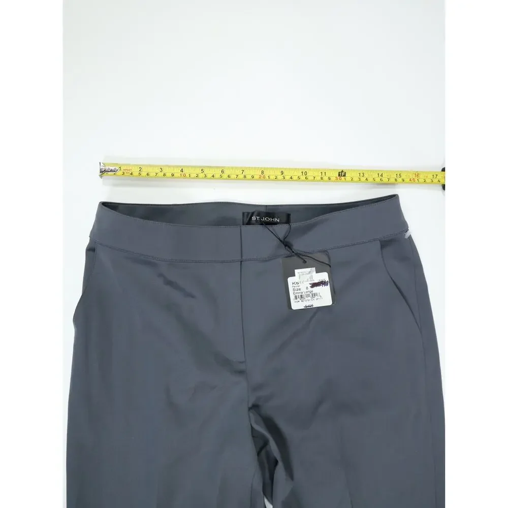 St. John Emma Pewter Gray Wool Blend Straight Leg Pants 8 NWT Raw Hem Luxury